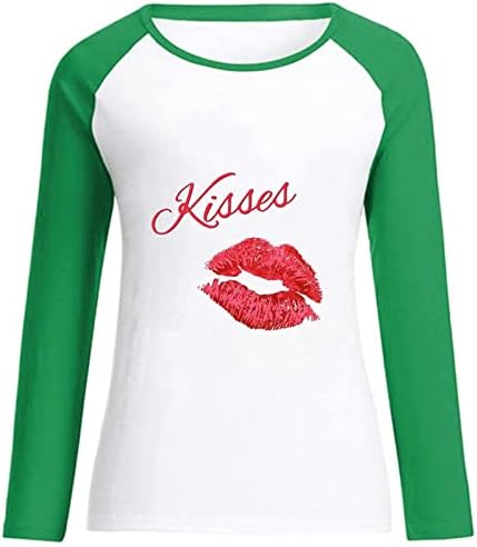 Бакнеж усни печати кошули со долги ракави за жени Денот на в Valentубените, бојата на бојата на маицата, маицата на маицата, модата