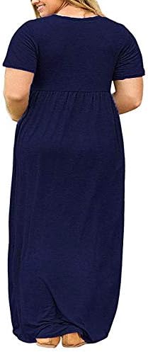 Womenените со краток ракав лабава обична обична плус големина долга опуштена маица макси фустан со џебови вечерен фустан за забава