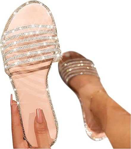 Ujicde женски кристални чевли сандали ретро влечки, женски дами летни модни обични рамни папучи обични удобни флип -алови на глуждот