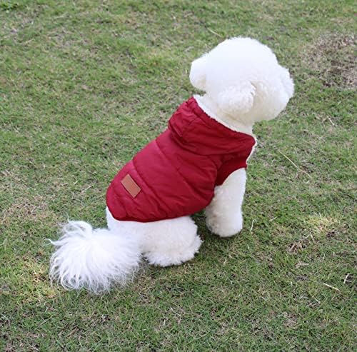 Vecomfy Fleece постави дополнителни топло кучиња кучиња во зима, кутре со кучиња кучиња со качулка, црвена с