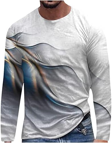 Менс спортски кошули 3Д дигитално печатење тркалезен врат со долг ракав, фитнес патека за фитнес, блуза лабава вклопувачка удобност