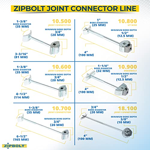 Zipbolt UT Мини 10.800 Countertop Конектор-5 Парче Заеднички Конектор Drawbolt Пакет со 4mm Хексадецимален Бит за Приклучување