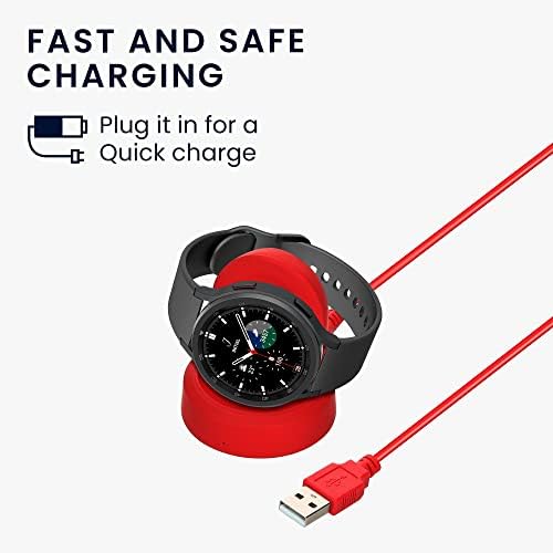 Докинг станица KWMobile компатибилна со Samsung Galaxy Watch 5 4 3 / Активен / Активен 2 - кабел за полнач за полнење со штанд - црвена