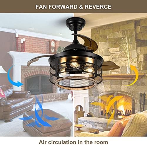 Фармхаус таванот вентилатор со светла и далечински, 36 -инчен заштитени тавани вентилатори на отворено тавански вентилатори за патио, црна