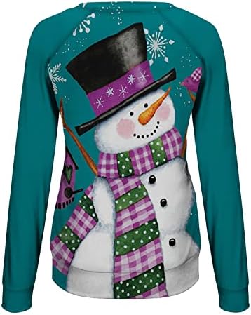Xiaojmake Christmasенски Божиќни врвови слатки џемпери за снежни спонзори, обични долги ракави на екипажот на вратот на вратот,