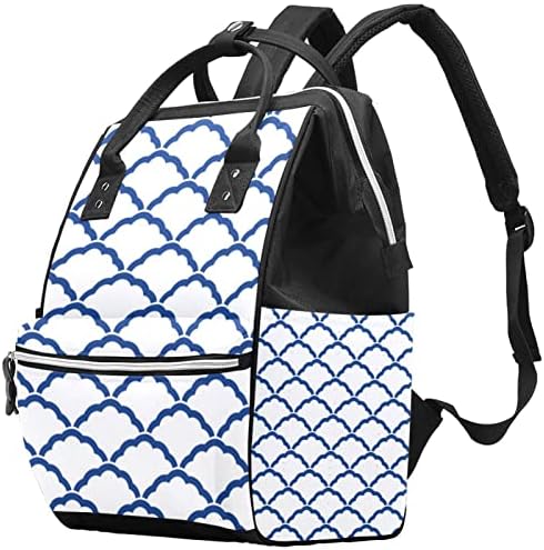 Јапонска Традиционална Сина Геометриска Шема Торба За Пелени Ранец Торби За Менување Пелени За Бебиња Мултифункционална Торба За Патување Со Голем Капацитет