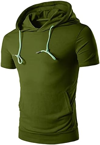 HDDK летни маици со качулка за мажи, спортски обични дуксери со краток ракав, тенок вклопат атлетски тренингот, трчајќи маица со маици