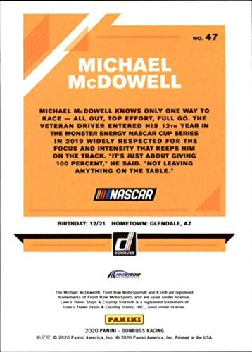 2020 Донрус Расинг Црните броеви 47 Мајкл Мекдауел S34 Travelубовни запирања на Loveубовта/Front Row Motorsports/Ford Официјална картичка