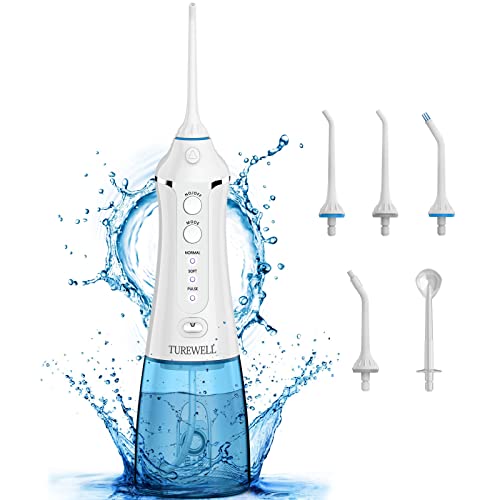 Turewell Water Flosser Dental Oral Irygator - 300ml преносен и полнење IPX7 Водоотпорен 3 режими Вода безжичен орален наводнувач Флоссер заби