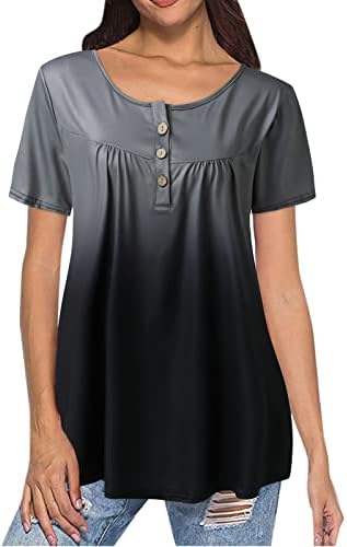 Xiloccerенска маица маица жени плус големина цветна печатена V врат кратки ракави маички копче за влечење на врвови блуза блуза