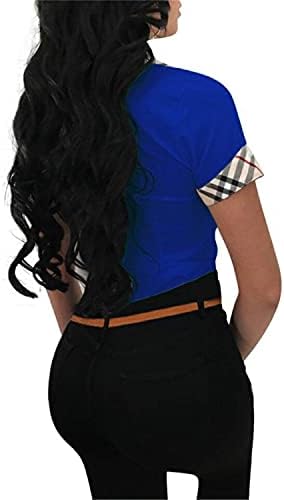 Елегантна кошула V-вратот на Andongnywell цветни со џеб со долга ракав блуза со печатена кошула со повеќебојни кошула