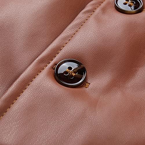 Zdfer Men's Retro Leather Leather Vest, плус копче без ракав V вратот на вратот, цврста боја гроздобер елеци со џебови 3/4 ракав
