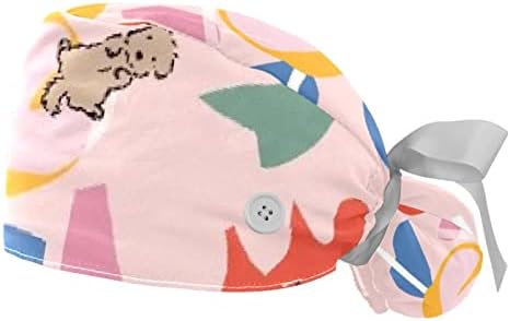 2 парчиња буфан капа со торбичка за конска опашка, памук за работа со памук, прилагодливи хируршки капачиња смешно куче сонце