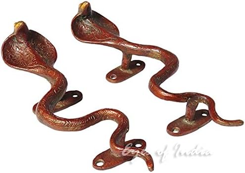 Очи на Индија - 12 пар месинг змија од кобра врата се справува со кабинетот влече бронзен антички индиски боемски акцент бохо шик рачно