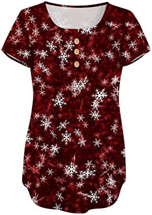 Xipcokm женски божиќни маици маици цветни печатени v вратот Туника врвови летни кратки ракави блузи маички кошули пуловер