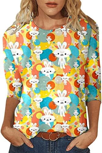 Велигденски кошули за жени 3/4 ракав маичка Топ трендовски обичен цветен принт лабав вклопуваат долги ракави обични кошули за