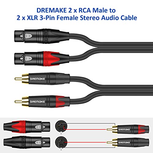 DREMAKE RCA ДО XLR Аудио Кабел, Двојна RCA Машки Приклучок На Двојна XLR 3-Пински Женски Микрофон Интерконекција Кабел, 2 XLR Женски