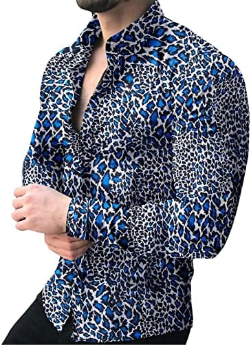 XXBR Менс Хавајски кошули, 2022 година Нов дизајнер на есен, копчиња со долги ракави надолу со кошули со леопард, леопард печатена кошула,