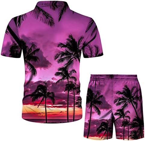Машка цветна кошула лето 2 парчиња плажа Хавајски поставува случајно копче надолу надолу
