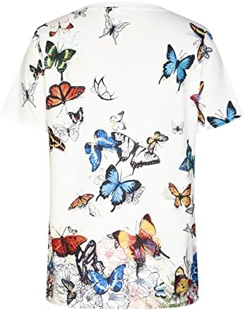 Дами салон кошула кратки ракави врвови кошула чамец вратот пеперутка цветна графичка опуштена летна есен кошула ут