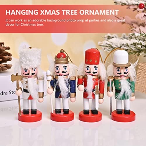 Абаодам 4 парчиња Божиќни ореви украси поставени дрвени оревци војници висечки украси Оревокршаци фигури кукли Божиќ украс за декор