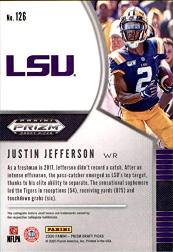 2020 Panini Prizm Draft 126 Justin Jefferson Draft Picks LSU Tigers RC RC Rookie Football Trading Card