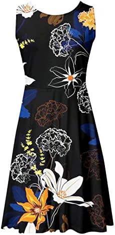 Дами Цветниот печатен фустан 2023 3Д цветни графички без ракави миди фустани лето тенок висока половината