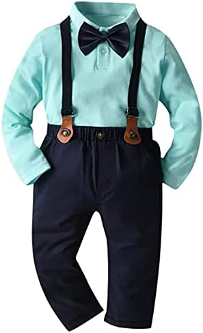 ЛОТУЦИ Бебе момче господин костум од кошули со лак + суспензии карирани панталони 3 парчиња џентлменски облеки
