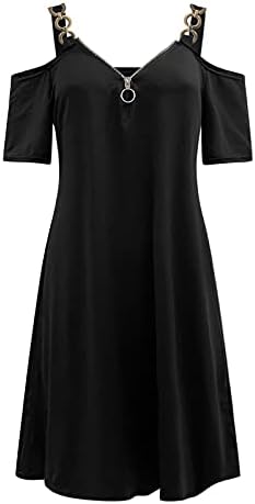 Gdjgta ладно рамо Туники врвови фустани за жени со краток ракав лента отворена маици со маици летна садница со патент