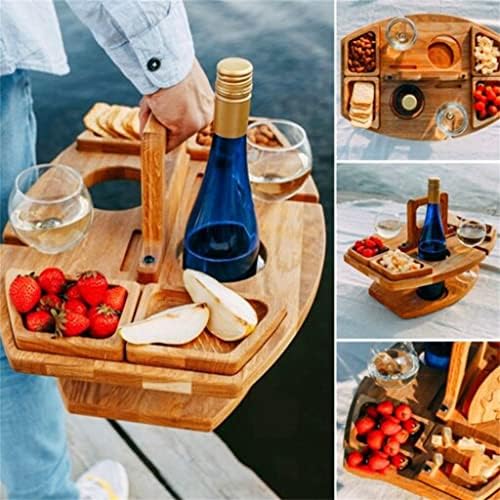 CLKSZ дрвена решетка за вино со отворено пикник за пикник Преносен вински рак отстранлив овошен сад за вино држач за чаша чаша