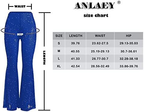 Anlaey Rave Mesh Sheer Dance Pants Sparkly Sequin Flared Bell Bottom Pants High Weaist Festival Clubwear облека за жени за жени