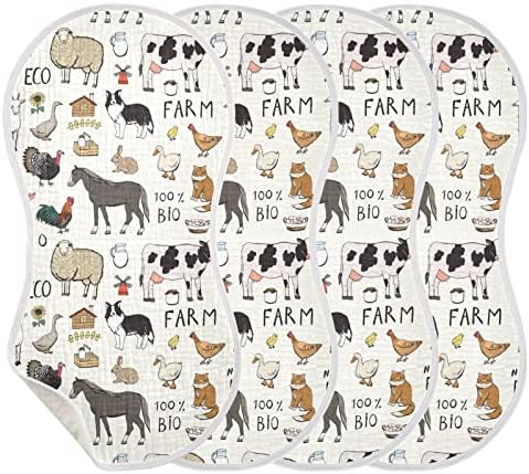 Kigai Farm Animals Muslin Baby Burp Clains - Супер апсорбирачки и меки партали за бурпи - памучна облека за памук поставена