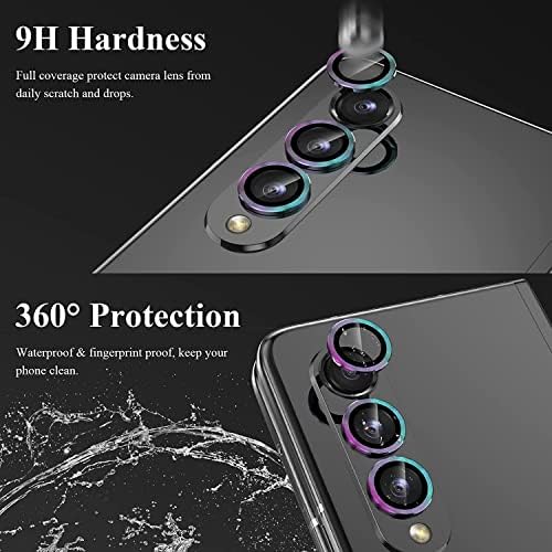 Eleybteh 2 комплети за Samsung Galaxy Z преклопени 4 5G заштитник на леќи на фотоапаратот, 9H со каселена стаклена камера Заштитник на екранот 3D метал индивидуален прстен [пријат?