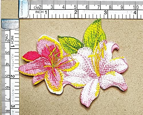 1 пар прекрасен цвет хибискус извезено железо на шиење на значка за фармерки јакни капи ранец кошули налепници налепници егзотични цвеќиња