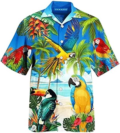 Машка обична хавајска кошула летна тропска плажа боречки кошули со кратки ракави ретро плажа цветно копче надолу кошула