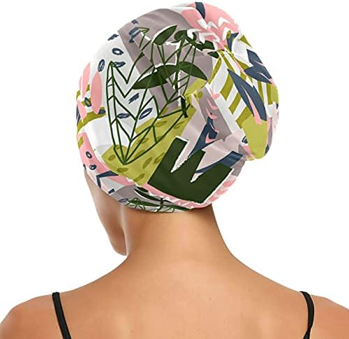 Череп капа за спиење Работа капа за капаци за жени тропски лисја розово зелено апстрактно сликање капаче за спиење работно капаче