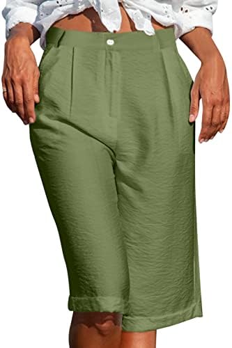 Бермуда шорцеви за жени должина на коленото летни обични чисти бои шорцеви со џебови лабава удобна салон долги шорцеви