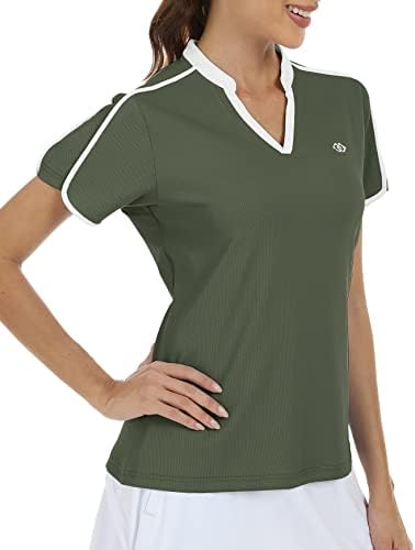 Mofizенски женски V врат голф поло маички со кратки ракави тениски кошули Брзо суво сонце заштита атлетски врвови