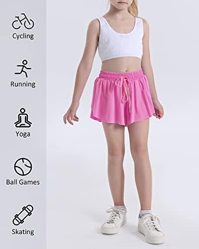 HASMES Девојки со проточни шорцеви со спандекс лагер пеперутка трча тенис еластична половината атлетски шорцеви за деца/млади