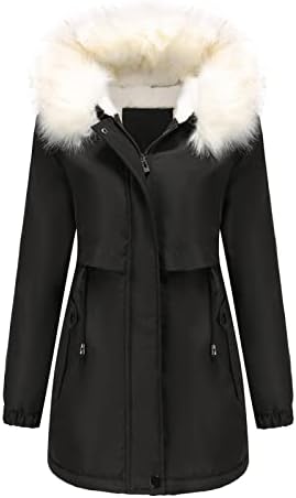 Женски зимски палта јакна отстранлив аспиратор топло ладно крзно обложена задебела парка со џебови ветровизорана надворешна облека