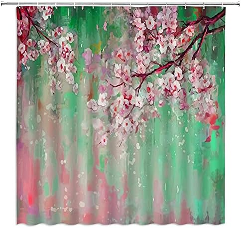 Азиска завеса за туширање ретро цвет праска цреша цвета масло сликарство уметнички гранки јапонски стил гранџ омбре четка природа сценографија