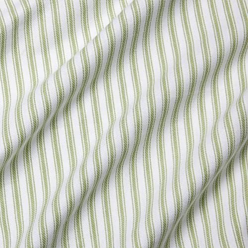 Cackleberry Home Tarragon зелена и бела штикличка лента за туширање ткаен памук 72 инчи W x 72 инчи l