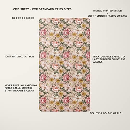 Вметнат лист со креветчиња - Градина Флорална дизајн, ткаен памук за новороденче девојче, детска расадник постелнина и басинет, покриена