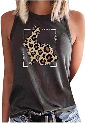 Велигденски резервоар за жени за жени леопар зајаче графички елек лето лабава обични маички врвни кошули без ракави влезови