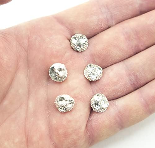 Рака бр.8 Сет од 5 чисти стаклени кристални модни копчиња со метални грбови - 10 мм