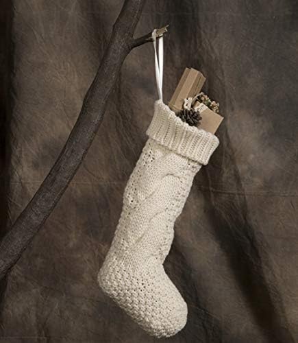 Прсти дома од 18 инчи плетени божиќни чорапи, пакувајте 2 крем за торби за подароци од Божиќ