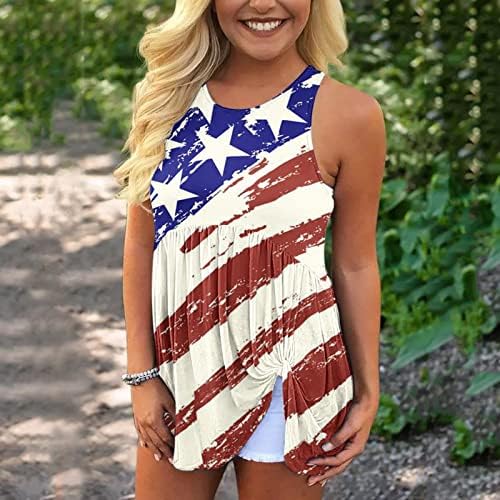 Ameranенски американски резервоар за знаме на 4 -ти јули симпатична јазол предна патриотска маица летна рака без ракави врвови на проточна
