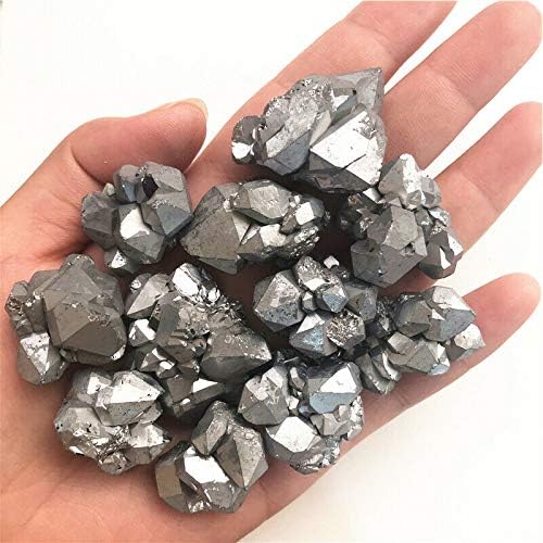 Shitou2231 50g 10-30мм Електроплетирана сребрена титаниум аура аметист скелетни кварцни точки кристал кластер заздравување на природни