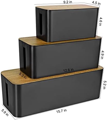 3 кутија за управување со кабел со пакувања со сет за управување со кабел од 18 парчиња - Голем и средно и мало кутија за организатор