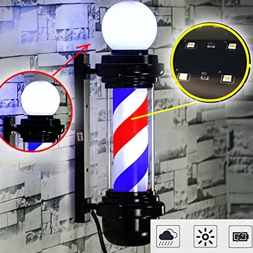 Пол за ротирање на берберницата Наосин-Ни, со врвна LED сијалица, салон за коса, црвено бело сино светло знак, водоотпорен затворен/отворен,